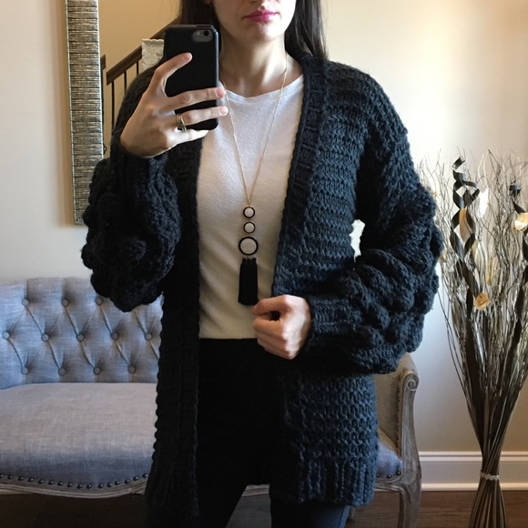 Black Pom Pom Cardigan - Picture 3 of 7